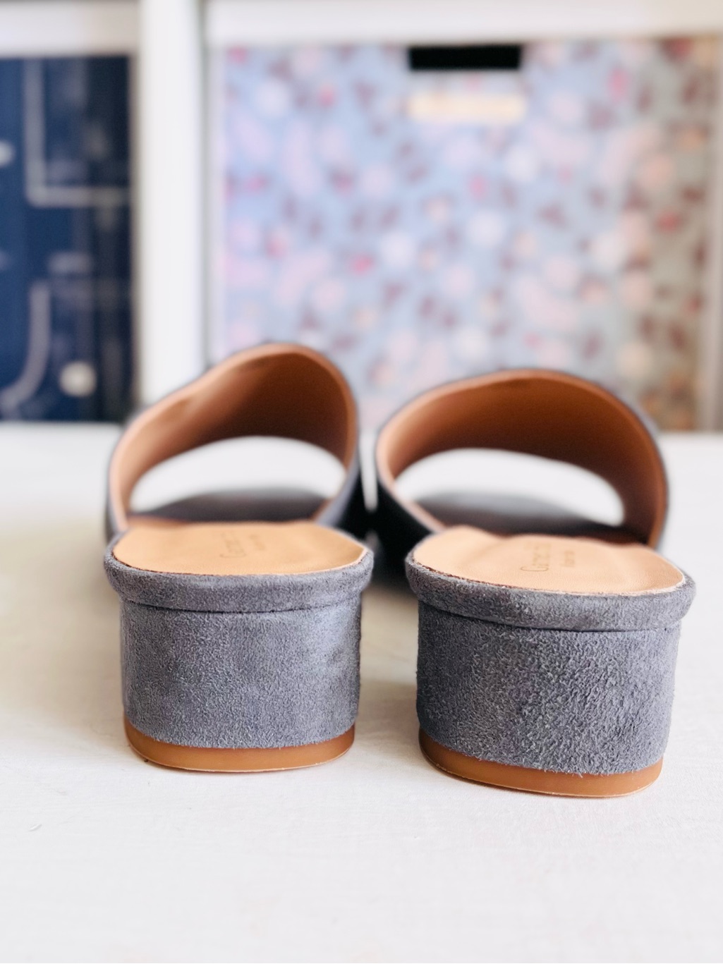 [Garnet Hill] Leather Suede Lillian Block Heeled Slides — image 7 of 8